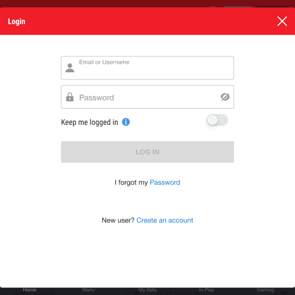 Ladbrokes Casino Login Form
